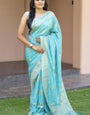 Inspiring Sky Soft Silk Banarasi Saree With Glorious Blouse Pieced