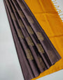 Ethereal Brown Soft Silk Saree With Verdant Blouse Pieced