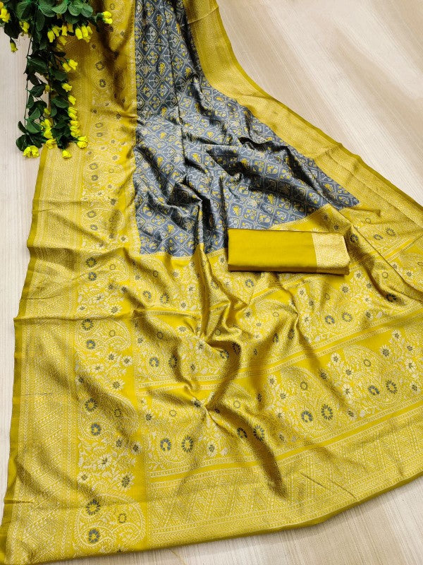 Blooming Grey Soft Silk Saree With Surpassing Blouse Piece