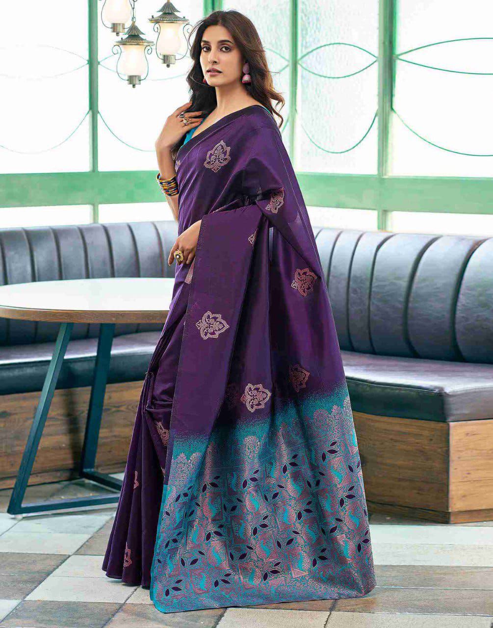 Vibrant Purple Soft Silk Saree With Zephyr Blouse Piece