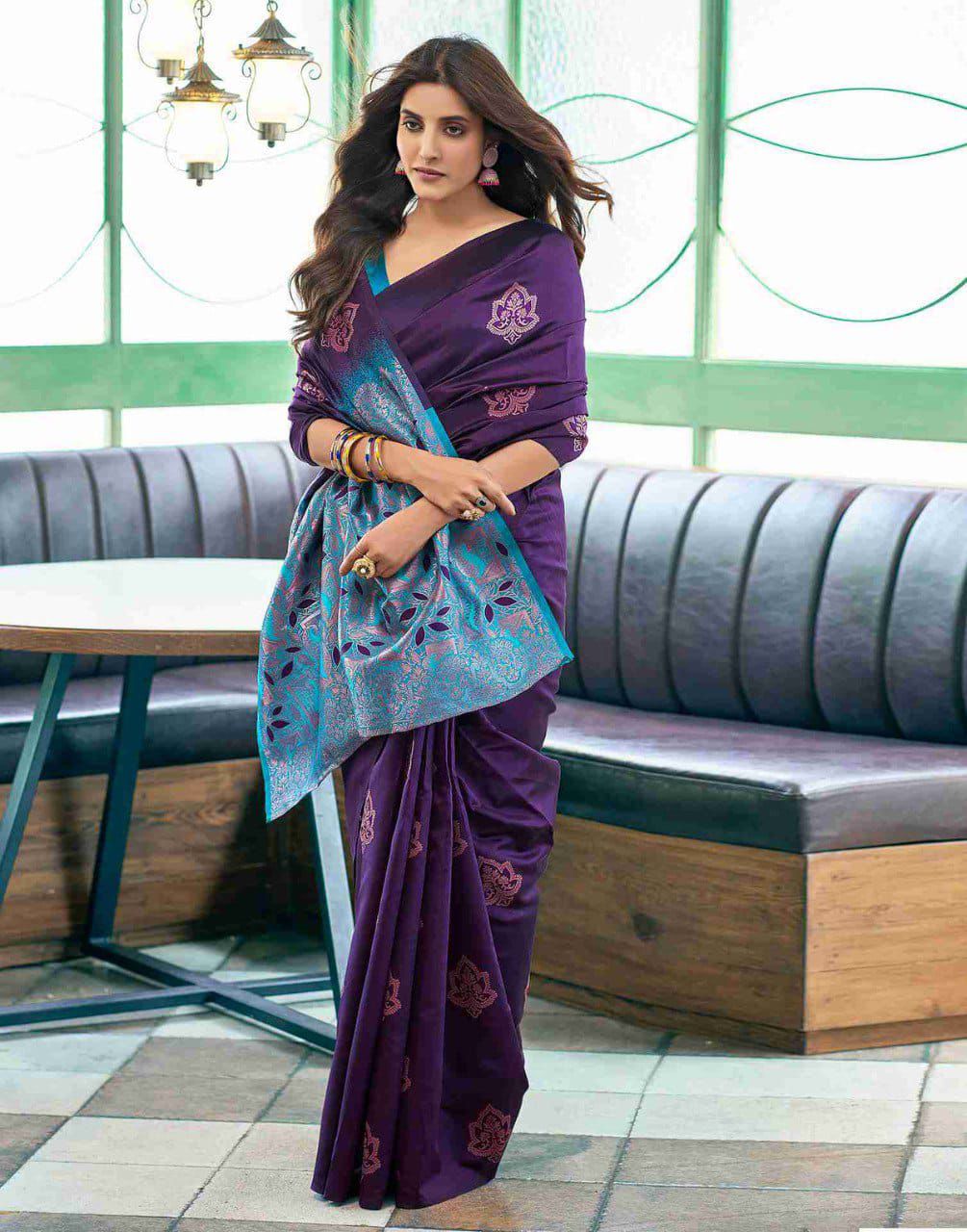 Vibrant Purple Soft Silk Saree With Zephyr Blouse Piece