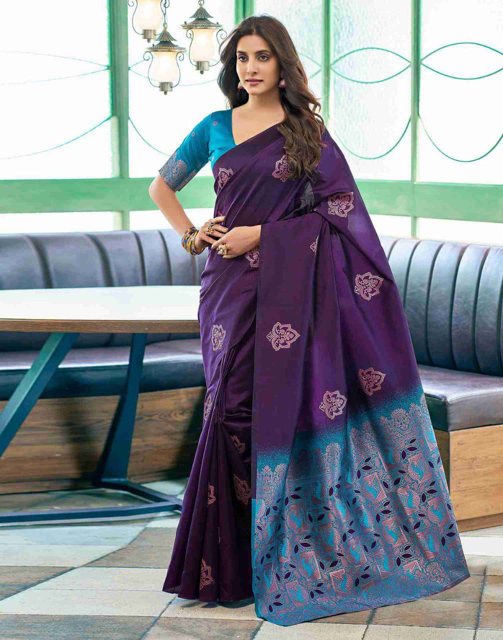 Vibrant Purple Soft Silk Saree With Zephyr Blouse Piece