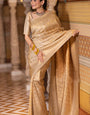 Delectable Beige Soft Silk Saree With Devastating Blouse Piece