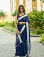 Hypnotic Navy Blue Cotton Silk Saree With Alluring Blouse Piece
