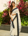 Outstanding Off White Cotton Silk Saree With Scintilla Blouse Piece