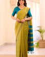 Sizzling Mehndi Cotton Silk Saree With Forbearance Blouse Piece