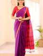 Mellifluous Purple Cotton Silk Saree With Imbrication Blouse Piece
