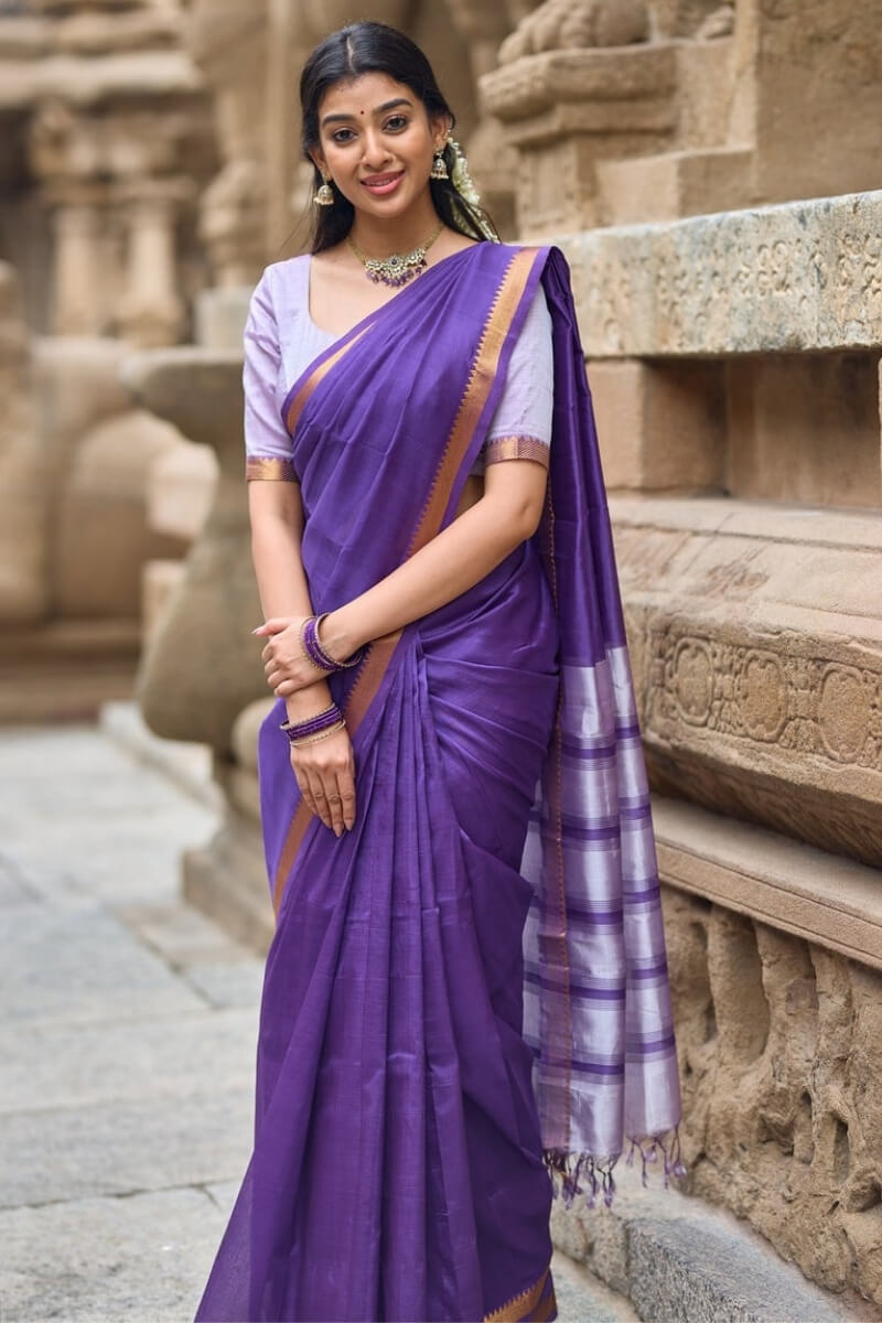 Beleaguer Royal Blue Cotton Silk Saree With Eye-catching Blouse Piece ...