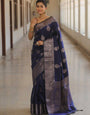 Eye-catching Navy Blue Soft Silk Saree With Beguiling Blouse Piece