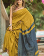 Girlish Mustard Cotton Silk Saree With Dalliance Blouse Piece