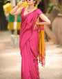 Glorious Pink Cotton Silk Saree With Classy Blouse Piece