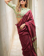 Prettiest Wine Cotton Silk Saree With Arresting Blouse Piece