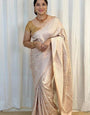 Supernal Beige Soft Silk Saree With Assemblage Blouse Piece