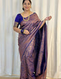 Denouement Navy Blue Soft Silk Saree With Vestigial Blouse Piece