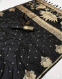 Glorious Black Soft Silk Saree With Comely Blouse Piece