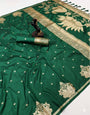 Beauteous Dark Green Soft Silk Saree With Hypnotic Blouse Piece