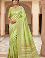 Sumptuous Pista Soft Silk Saree With Admirable Blouse Piece