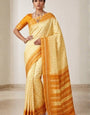 Prominent Yellow Soft Silk Saree With Efflorescence Blouse Piece
