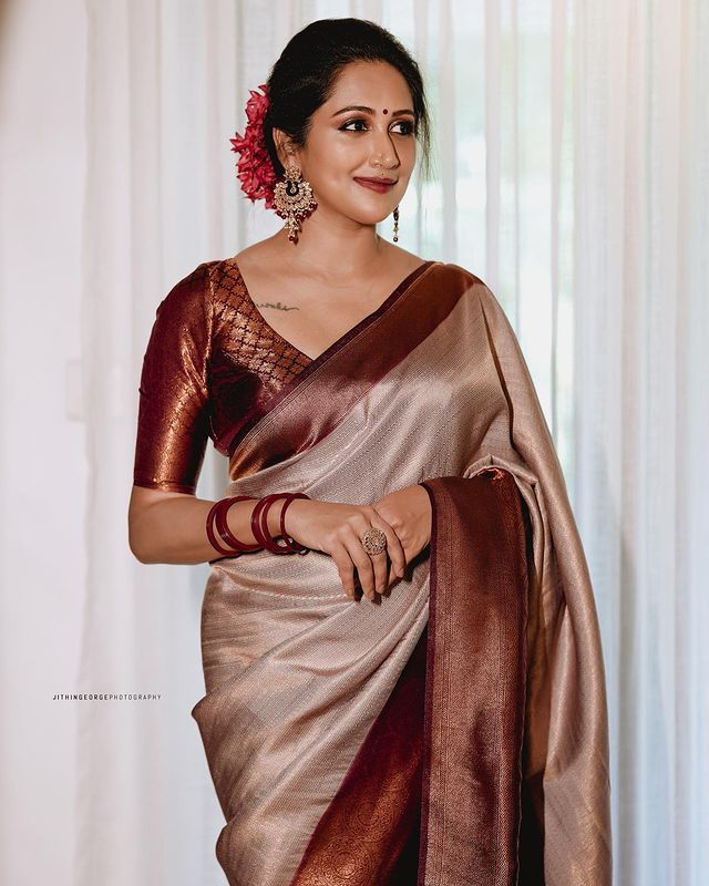 Dalliance Beige Soft Silk Saree With Majestic Blouse Piece