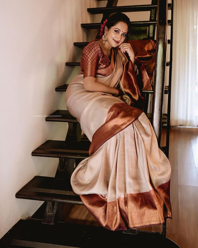 Dalliance Beige Soft Silk Saree With Majestic Blouse Piece