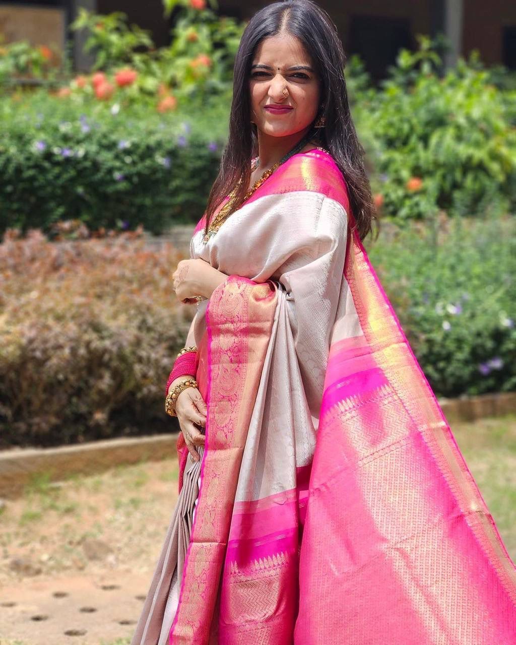 Captivating Beige Soft Banarasi Silk Saree With Refreshing Blouse Piece