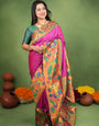 Fragrant Magenta Paithani Silk Saree With Staggering Blouse Piece