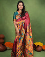 Marvellous Maroon Paithani Silk Saree With Vestigial Blouse Piece