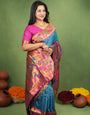 Gorgeous Rama Paithani Silk Saree With Ailurophile Blouse Piece