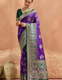 Embellished Purple Pure Zari Weaving Banarasi Silk Saree With Adoring Blouse Piece