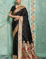 Engaging Black Paithani Silk Saree With Exemplary Blouse Piece