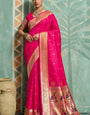 Dazzling Dark Pink Paithani Silk Saree With Efflorescence Blouse Piece