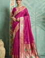 Tantalizing Wine Paithani Silk Saree With Dissemble Blouse Piece