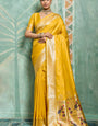 Posh Yellow Paithani Silk Saree With Elaborate Blouse Piece