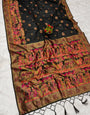 Pulsating Black Pashmina Silk Saree With Majesty Blouse Piece
