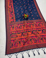 Confounding Navy Blue Pashmina Silk Saree With Flamboyant Blouse Piece