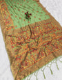 Prodigal Pista Pashmina Silk Saree With Brood Blouse Piece