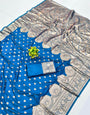 Adorning Blue Pure Zari Weaving Banarasi Silk Saree With Splendorous Blouse Piece
