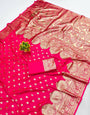 Diaphanous Dark Pink Pure Zari Weaving Banarasi Silk Saree With Unique Blouse Piece