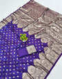 Glowing Purple Pure Zari Weaving Banarasi Silk Saree With Super extravagant Blouse Piece