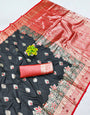 Glamorous Black Pure Zari Weaving Banarasi Silk Saree With Energetic Blouse Piece