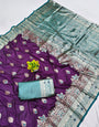 Scrumptious Purple Pure Zari Weaving Banarasi Silk Saree With Lagniappe Blouse Piece