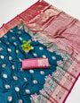 Murmurous Rama Pure Zari Weaving Banarasi Silk Saree With Enticing Blouse Piece