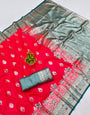 Exceptional Red Pure Zari Weaving Banarasi Silk Saree With Panoply Blouse Piece