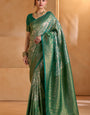 Ravishing Green Kanjivaram Silk Saree With Pretty Blouse Piece