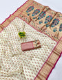 Woebegone Beige Organza Paithani Silk Saree With Capricious Blouse Piece