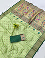 Designer Pista Organza Paithani Silk Saree With Prettiest Blouse Piece