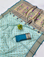 Brood Sky Organza Paithani Silk Saree With Preferable Blouse Piece
