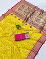 Dalliance Yellow Organza Paithani Silk Saree With Sensational Blouse Piece