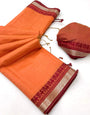 Inspiring Orange Cotton Silk Saree With Demesne Blouse Piece