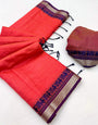 Groovy Red Cotton Silk Saree With Appealing Blouse Piece